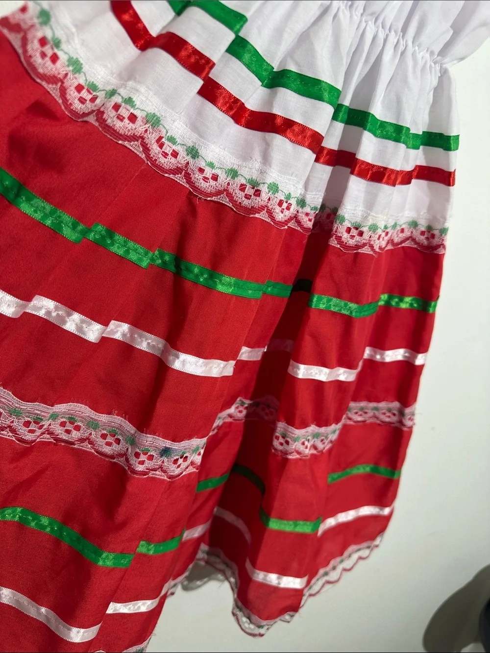 Girls' Festive Mexican-Style Dress Costume - Green, Red & White